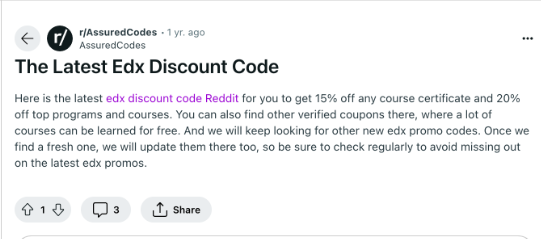 Another Redditor Shared Discount Offer From edX