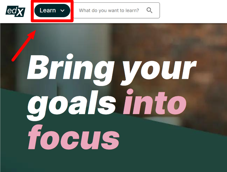 Create A Free Account On edX & Click On The Learn Icon